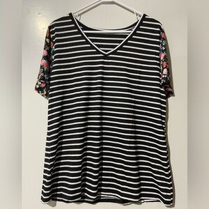 Floral Sleeve Stripe Tee